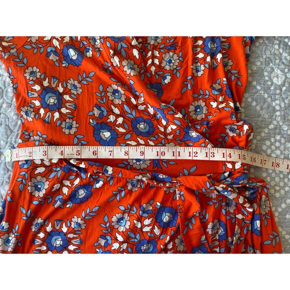 Boden Lavinia Jersey True Wrap Dress Red-Orange Papaya Wildflower Print Size 16 - Picture 12 of 13